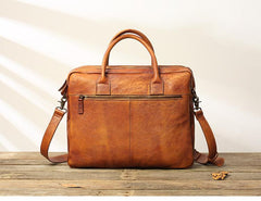 Vintage Brown Leather Mens 14 inches Briefcase Work Side Bag Brown Laptop Briefcase Business Bag for Men - imessengerbags