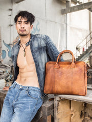 Vintage Brown Leather Mens 14 inches Briefcase Work Side Bag Brown Laptop Briefcase Business Bag for Men - imessengerbags