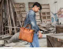 Vintage Brown Leather Mens 14 inches Briefcase Work Side Bag Brown Laptop Briefcase Business Bag for Men - imessengerbags