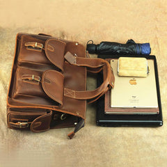 Brown Leather Mens 14 inches Business Laptop Work Bag Handbag Briefcase Shoulder Bags Messenger Bags For Men - imessengerbags