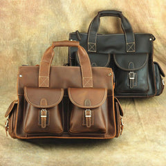 Brown Leather Mens 14 inches Business Laptop Work Bag Handbag Briefcase Shoulder Bags Messenger Bags For Men - imessengerbags
