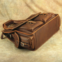 Brown Leather Mens 14 inches Business Laptop Work Bag Handbag Briefcase Shoulder Bags Messenger Bags For Men - imessengerbags