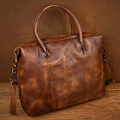 Brown Leather Mens 15 inches Briefcase Laptop Bag Business Handbag Work Bag for Men