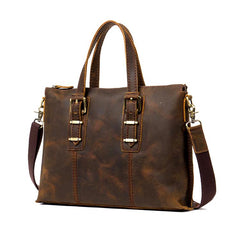 Vintage Brown Leather Mens 15 inches Briefcase Laptop Bag Business Bags Work Bags for Men - imessengerbags