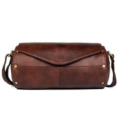 Cool Brown Leather Mens Bucket Courier Bag Side Bag Brown Postman Bag Messenger Bag For Men