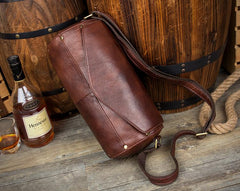 Cool Brown Leather Mens Bucket Courier Bag Side Bag Brown Postman Bag Messenger Bag For Men