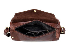 Cool Brown Leather Mens Bucket Courier Bag Side Bag Brown Postman Bag Messenger Bag For Men