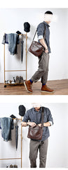 Brown Leather Mens 8 inches Courier Bag Messenger Bag Small Postman Bag For Men - imessengerbags