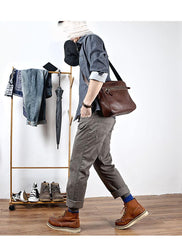 Brown Leather Mens 8 inches Courier Bag Messenger Bag Small Postman Bag For Men - imessengerbags