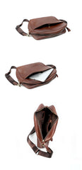 Brown Leather Mens 8 inches Courier Bag Messenger Bag Small Postman Bag For Men - imessengerbags