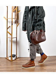 Brown Leather Mens 8 inches Courier Bag Messenger Bag Small Postman Bag For Men - imessengerbags