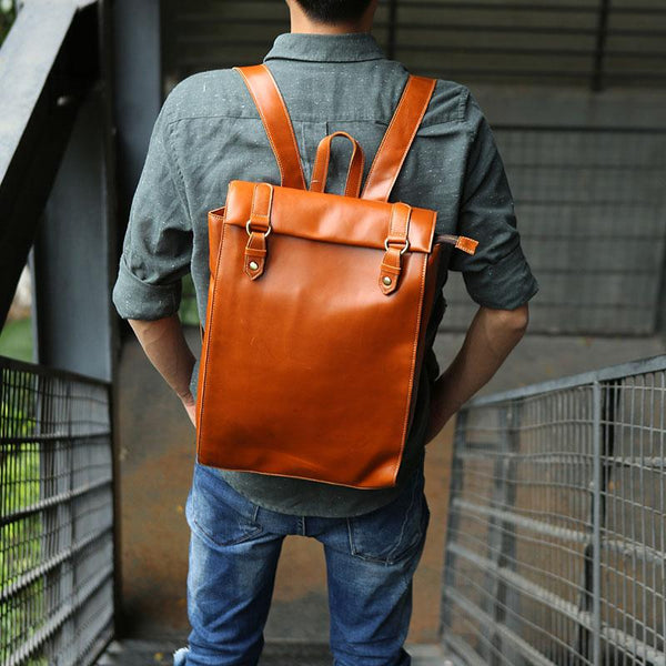 Brown Leather Mens Backpack Travel Backpacks Laptop Backpack for men - imessengerbags
