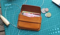 Brown Leather Mens Card Wallet Front Pocket Wallets Cool Small Change Wallet for Men