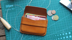 Brown Leather Mens Card Wallet Front Pocket Wallets Cool Small Change Wallet for Men