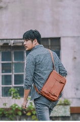 Brown Leather Mens Casual Courier Bags Messenger Bags 10 inches Postman Bag For Men - imessengerbags