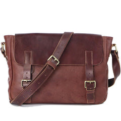 Brown Leather Mens Casual Courier Bags Messenger Bags 10 inches Postman Bag For Men - imessengerbags