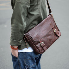 Brown Leather Mens Casual Courier Bags Messenger Bags 10 inches Postman Bag For Men - imessengerbags