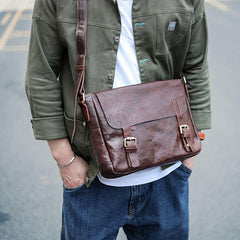 Brown Leather Mens Casual Courier Bags Messenger Bags 10 inches Postman Bag For Men - imessengerbags