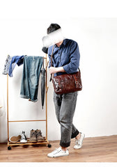 Brown Leather Mens Casual Courier Bags Messenger Bags 10 inches Postman Bag For Men - imessengerbags