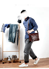 Brown Leather Mens Casual Courier Bags Messenger Bags 10 inches Postman Bag For Men - imessengerbags