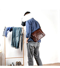 Brown Leather Mens Casual Courier Bags Messenger Bags 10 inches Postman Bag For Men - imessengerbags