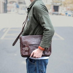 Brown Leather Mens Casual Courier Bags Messenger Bags 10 inches Postman Bag For Men - imessengerbags