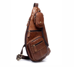 Brown Leather Mens Cool Large Sling Bags Light Brown Crossbody Pack Chest Bag for Men - imessengerbags