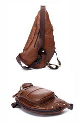 Brown Leather Mens Cool Large Sling Bags Light Brown Crossbody Pack Chest Bag for Men - imessengerbags