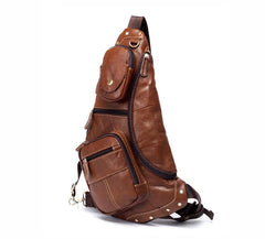 Brown Leather Mens Cool Large Sling Bags Light Brown Crossbody Pack Chest Bag for Men - imessengerbags