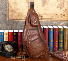 Brown Leather Mens Cool Large Sling Bags Light Brown Crossbody Pack Chest Bag for Men - imessengerbags
