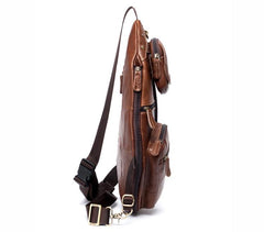 Brown Leather Mens Cool Large Sling Bags Light Brown Crossbody Pack Chest Bag for Men - imessengerbags