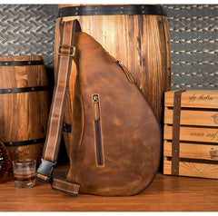 Brown Leather Mens Cool Large Sling Bags Light Brown Crossbody Pack Chest Bag for Men - imessengerbags