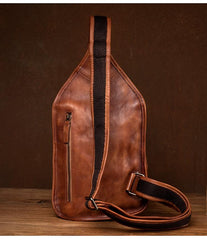 Cool Brown Leather Mens 8 inches Sling Bag Sling Pack Crossbody Pack Chest Bag for men - imessengerbags