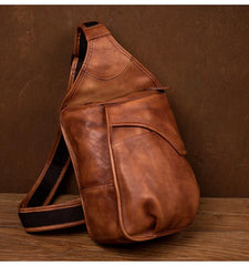 Cool Brown Leather Mens 8 inches Sling Bag Sling Pack Crossbody Pack Chest Bag for men - imessengerbags