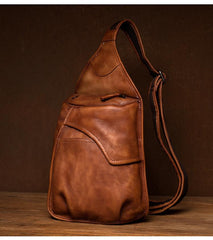 Cool Brown Leather Mens 8 inches Sling Bag Sling Pack Crossbody Pack Chest Bag for men - imessengerbags