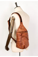 Cool Brown Leather Mens 8 inches Sling Bag Sling Pack Crossbody Pack Chest Bag for men