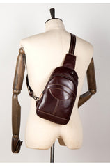 Brown Leather Mens Cool Sling Bags Yellow Brown Crossbody Packs Chest Bag for menest Bag for men