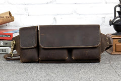 Brown Leather Mens Fanny Pack Waist Bag Hip Pack Light Brown Belt Bag Bumbag for Men - imessengerbags