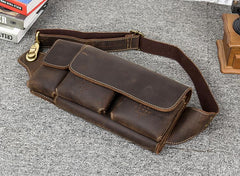 Brown Leather Mens Fanny Pack Waist Bag Hip Pack Light Brown Belt Bag Bumbag for Men - imessengerbags