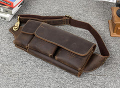 Brown Leather Mens Fanny Pack Waist Bag Hip Pack Light Brown Belt Bag Bumbag for Men