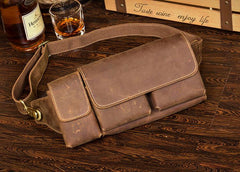 Brown Leather Mens Fanny Pack Waist Bag Hip Pack Light Brown Belt Bag Bumbag for Men - imessengerbags