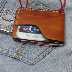 Brown Leather Mens Slim Front Pocket Wallets Leather Cards Wallet for Men - imessengerbags