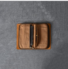 Brown Leather Mens Bifold Canvas Travel Clutch Bag Long Wallet For Men - imessengerbags