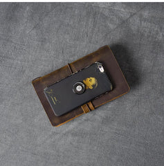 Brown Leather Mens Bifold Canvas Travel Clutch Bag Long Wallet For Men - imessengerbags