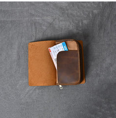 Brown Leather Mens Bifold Canvas Travel Clutch Bag Long Wallet For Men - imessengerbags