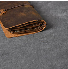 Brown Leather Mens Bifold Canvas Travel Clutch Bag Long Wallet For Men - imessengerbags