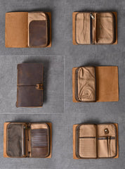 Brown Leather Mens Bifold Canvas Travel Clutch Bag Long Wallet For Men - imessengerbags