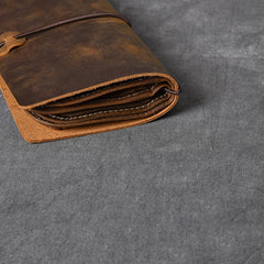Brown Leather Mens Bifold Canvas Travel Clutch Bag Long Wallet For Men - imessengerbags