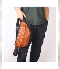 Brown MENS Suede 8 inches Black LEATHER FANNY PACK Chest Bag WAIST BAGS For Men