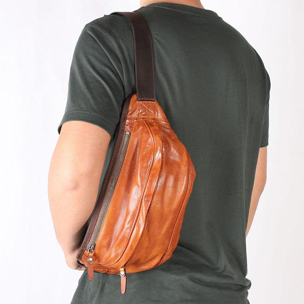 Brown MENS Suede 8 inches Black LEATHER FANNY PACK Chest Bag WAIST BAGS For Men - imessengerbags
